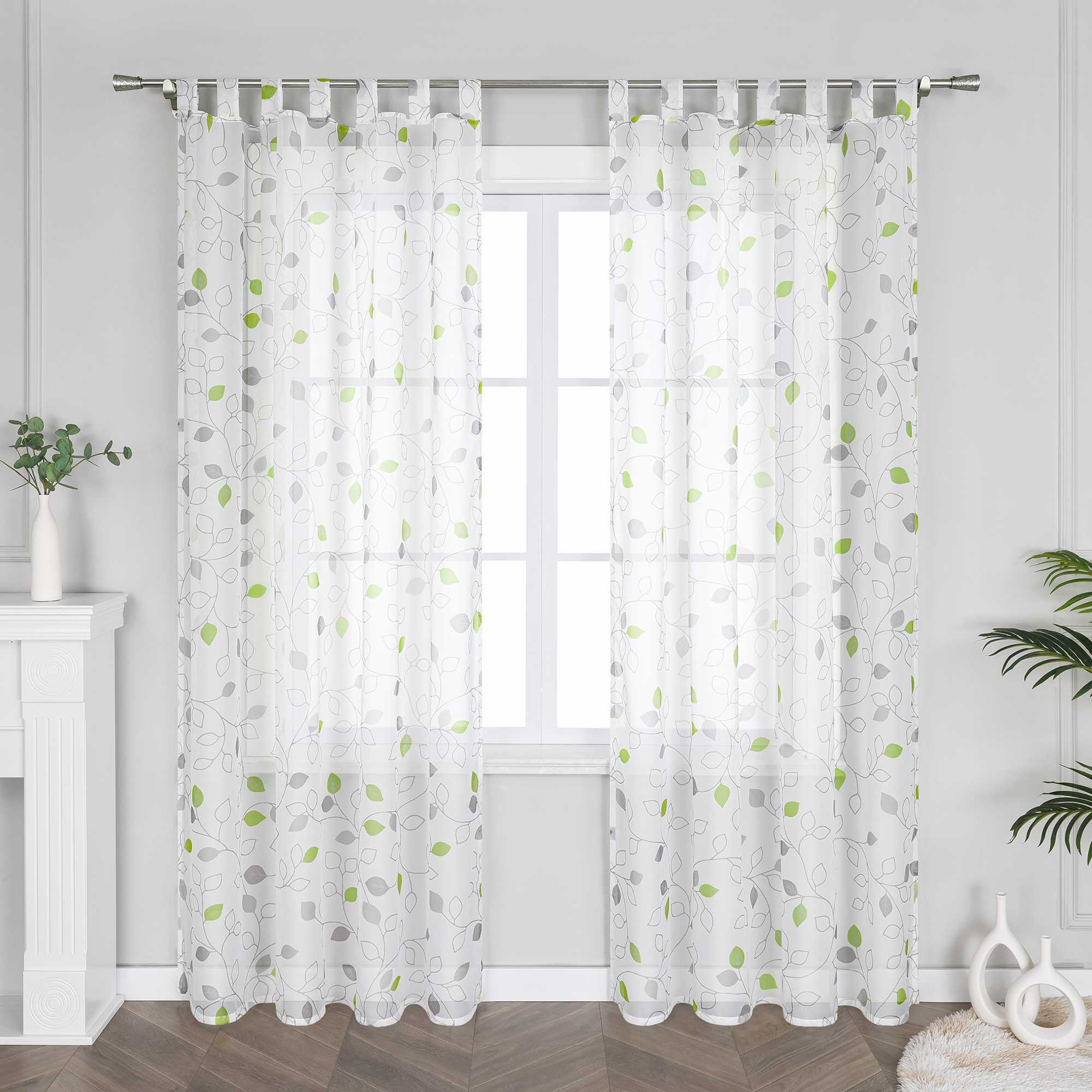 Gardine mit Blättermuster und Schlaufenaufhängung 1 Stück
