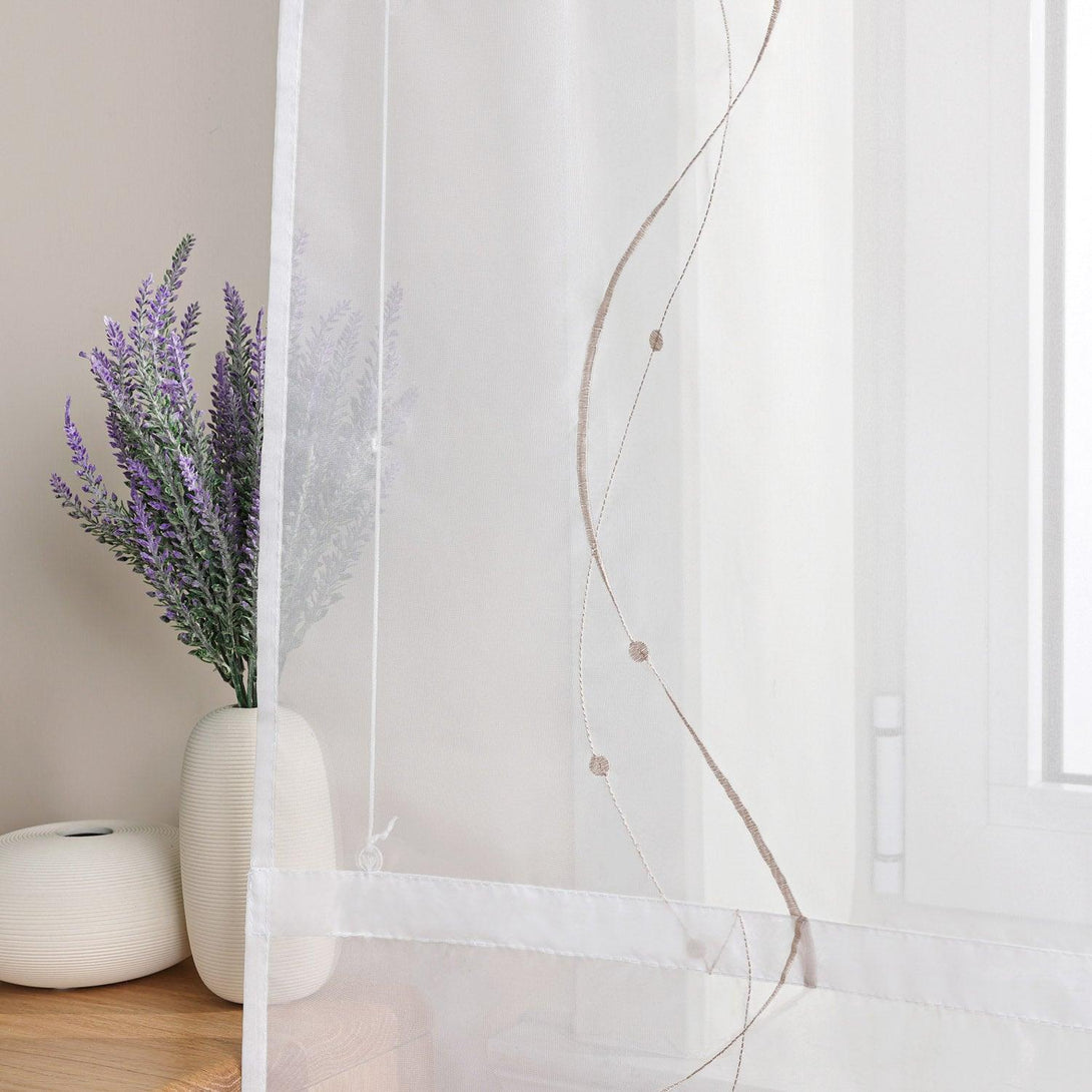 Raffrollo Voile Transparent 120x140 Cm – Mit Stickerei & Bändern Zum Binden