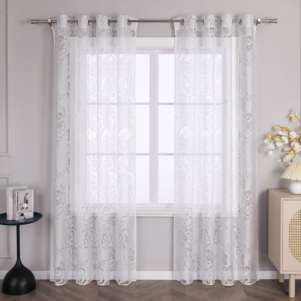 Vorhang mit Ösen Voile Gardine mit Rosenmuster Ösenschal transparent Schlafzimmer Wohnzimmer 1 Stück