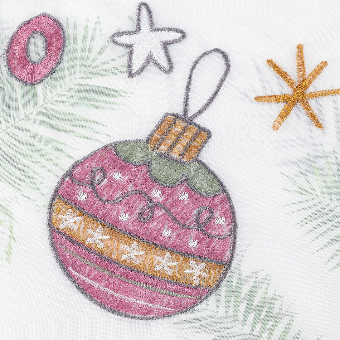 Scheibengardine Weihnachten 1 Stück mit Tannenbaum und Weihnachtskugel Stickerei - Joyswahl