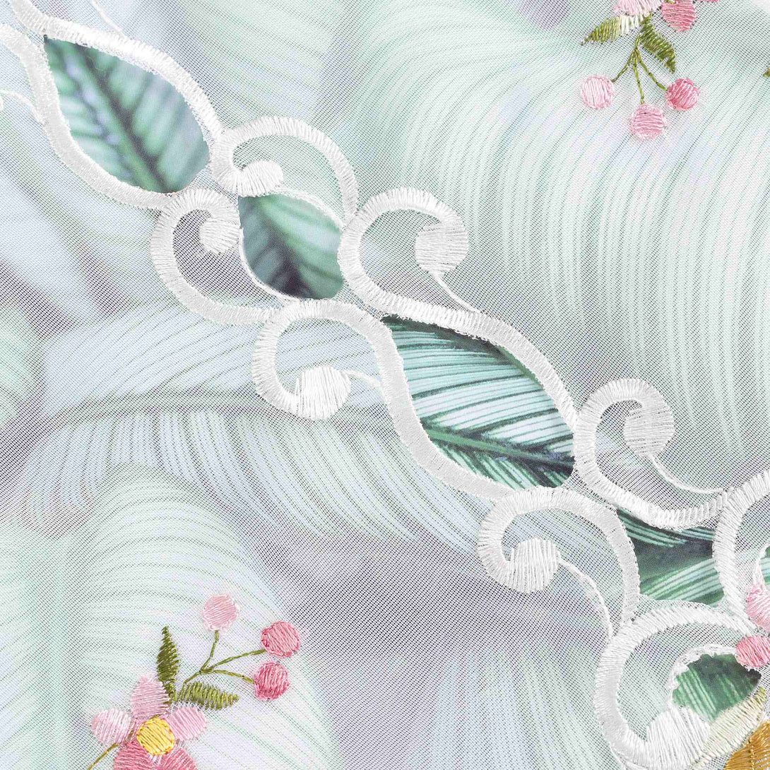 Scheibengardine mit gestickten Blumen und Blättern | Einzigartig handgefertigt - Joyswahl
