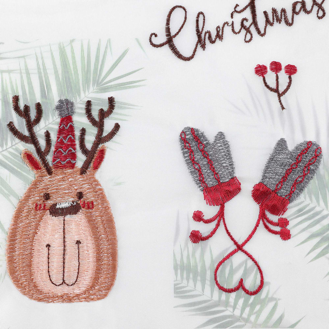 Scheibengardine Weihnachten Transparent mit rotem Rand und Weihnachts Stickerei - Joyswahl