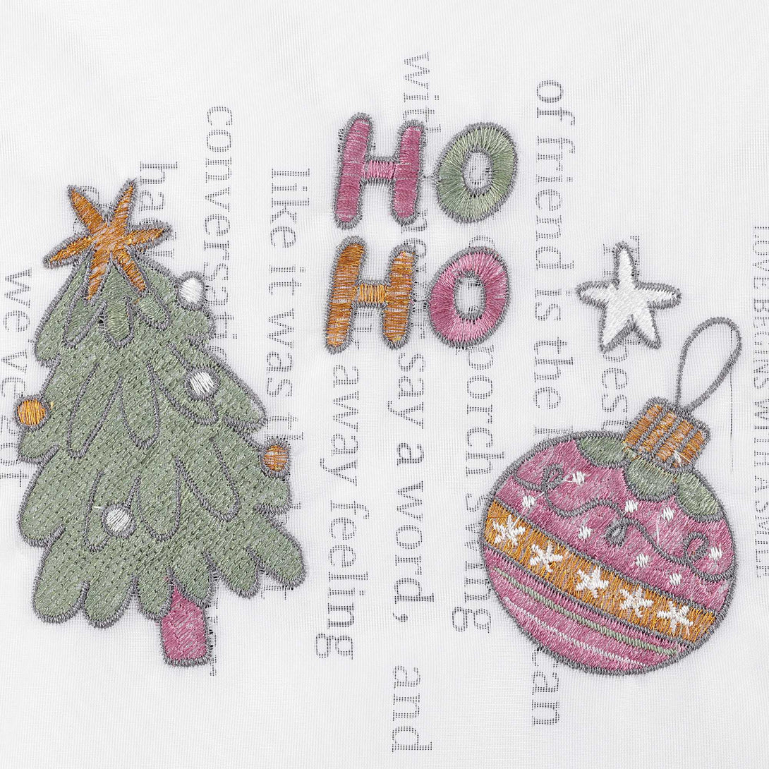 Scheibengardine Weihnachten Transparent Polyester mit rotem Rand und Stickerei Tannenbaum Weihnachtskugeln - Joyswahl