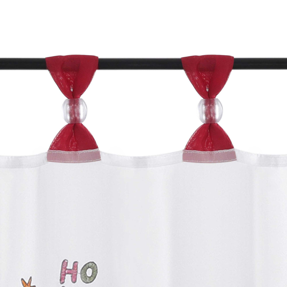 Scheibengardine Weihnachten Transparent Polyester mit rotem Rand und Stickerei Tannenbaum Weihnachtskugeln - Joyswahl