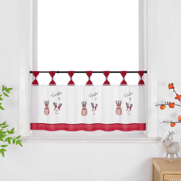 Scheibengardine Weihnachten Transparent mit rotem Rand und Weihnachts Stickerei - Joyswahl