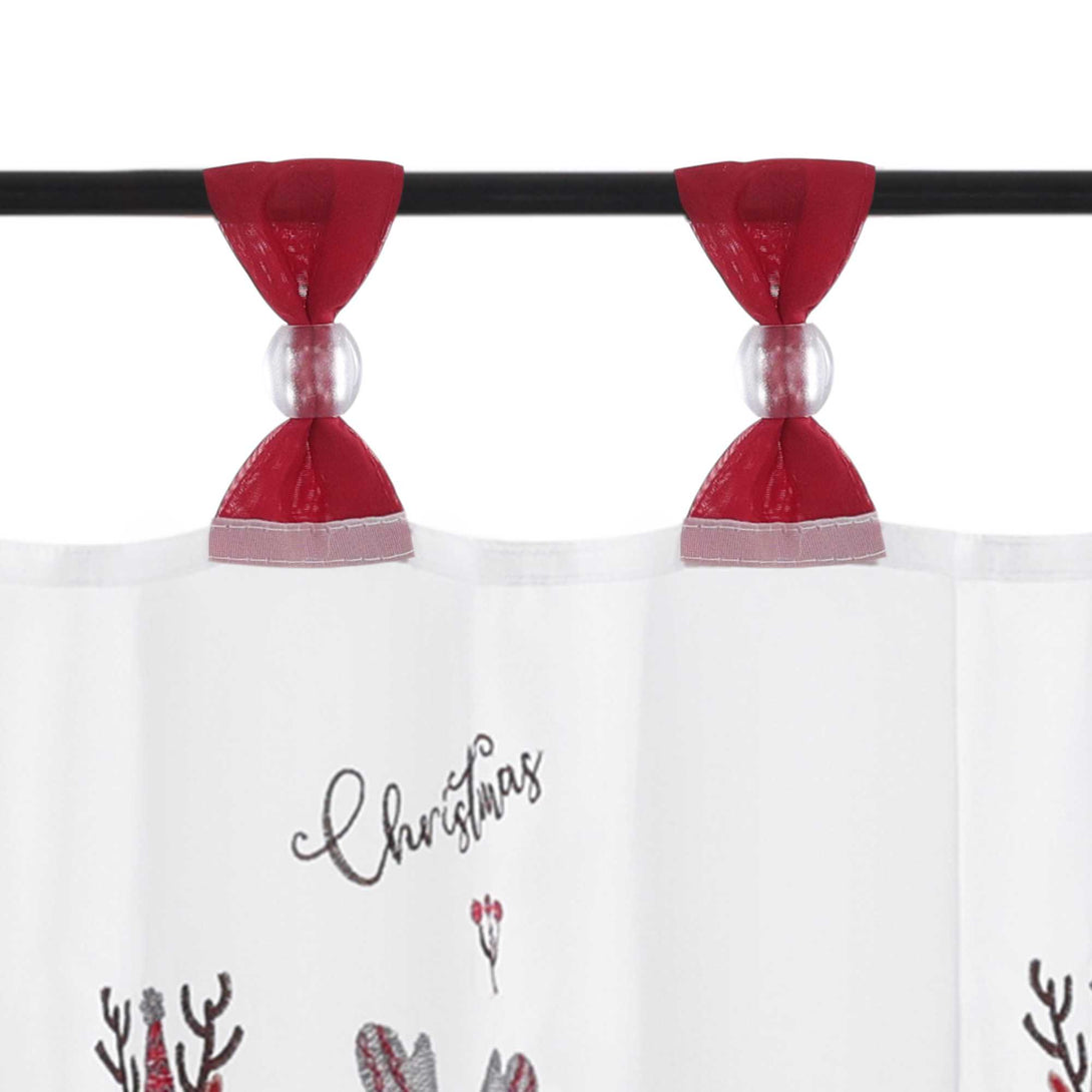Scheibengardine Weihnachten Transparent mit rotem Rand und Weihnachts Stickerei - Joyswahl