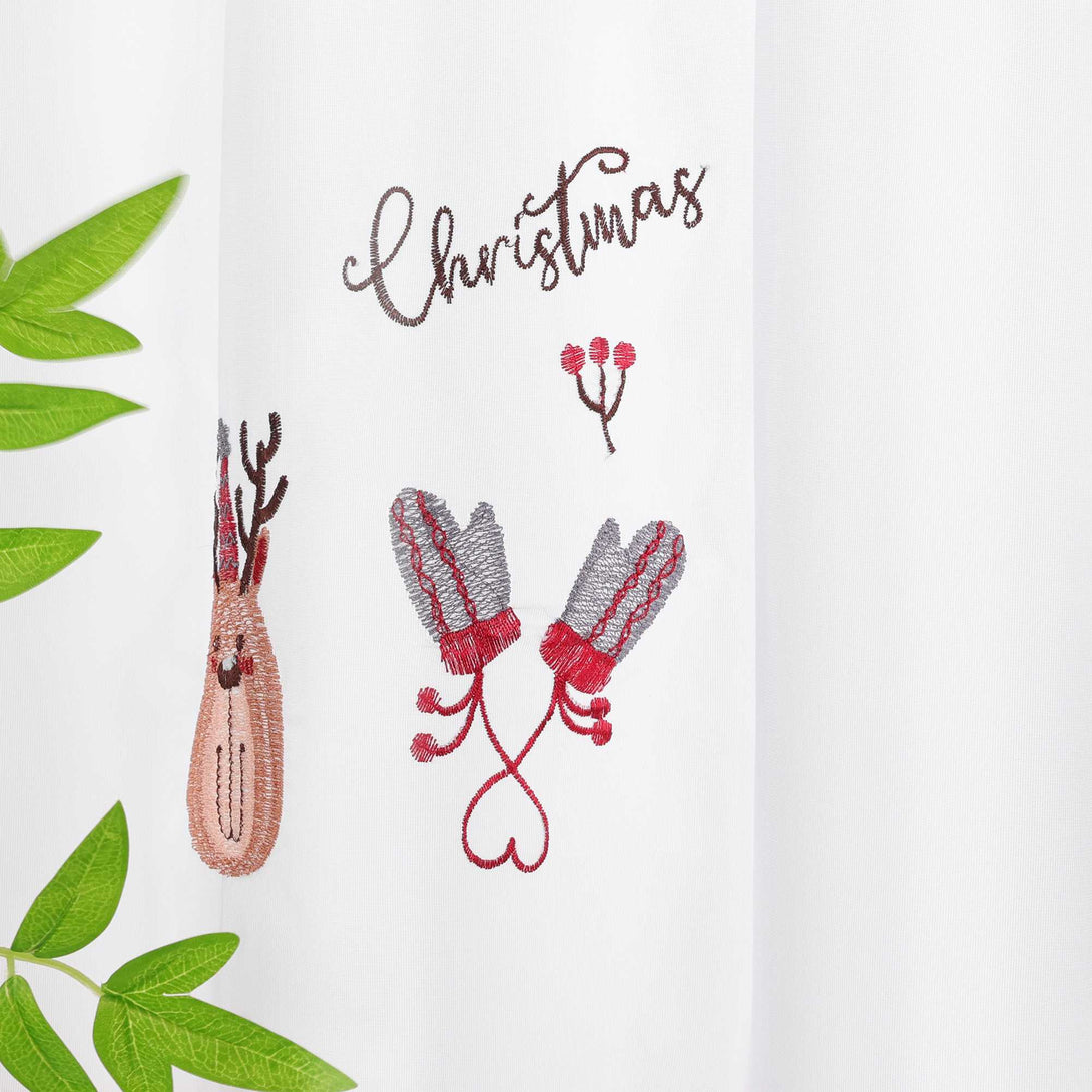 Scheibengardine Weihnachten Transparent mit rotem Rand und Weihnachts Stickerei - Joyswahl