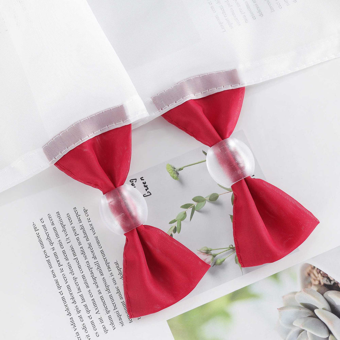 Scheibengardine Weihnachten Transparent mit rotem Rand und Weihnachts Stickerei - Joyswahl