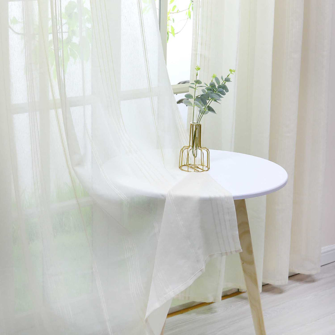 Vorhang 2er Set Voile Gardinen mit vertikalen Streifen Modern Transparent Schlafzimmer Wohnzimmer 2 Stück - Joyswahl