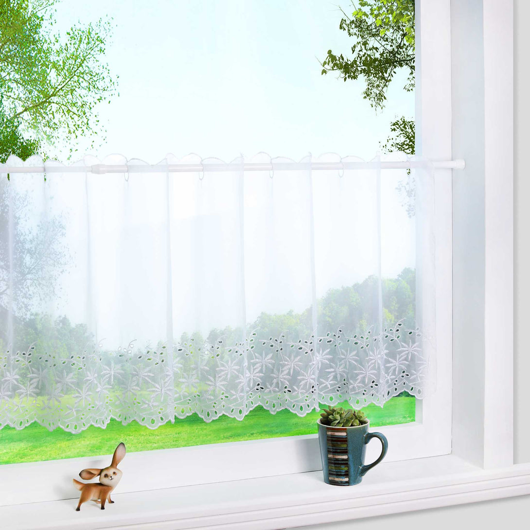 Kurzgardine Transparent mit Ahornblatt-Design Modern & Landhausstil - Joyswahl