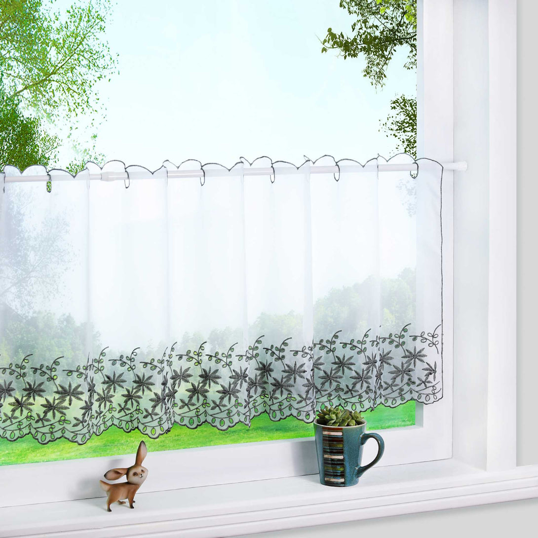 Kurzgardine Transparent mit Ahornblatt-Design Modern & Landhausstil - Joyswahl