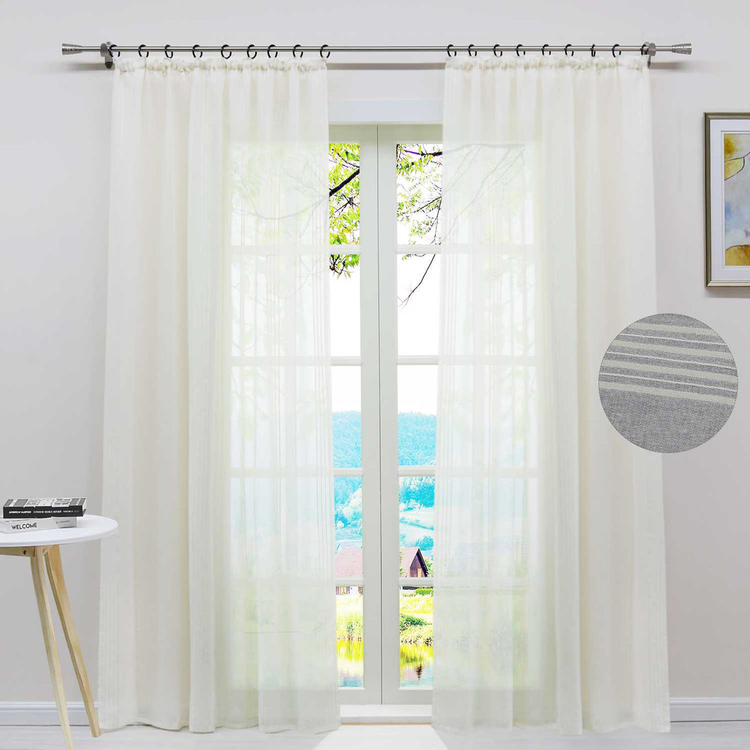 Vorhang 2er Set Voile Gardinen mit vertikalen Streifen Modern Transparent Schlafzimmer Wohnzimmer 2 Stück - Joyswahl
