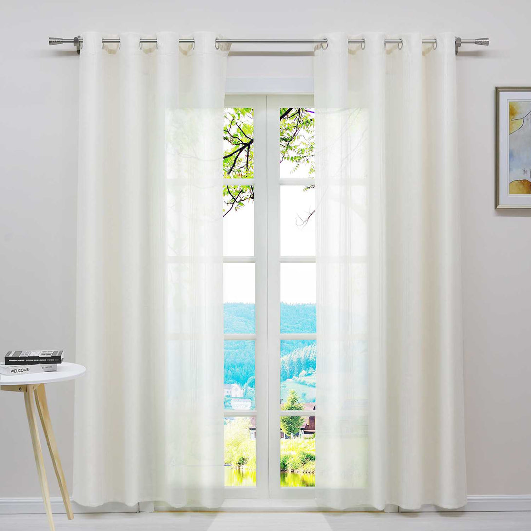 Vorhang 2er Set Voile Gardinen mit vertikalen Streifen Modern Transparent Schlafzimmer Wohnzimmer 2 Stück - Joyswahl