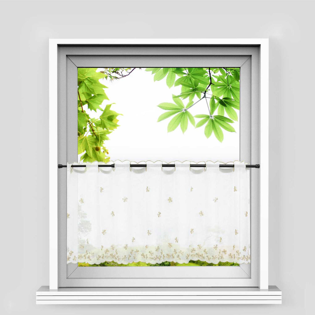 Scheibengardinen mit kleinen Blumenmuster Stickerei im Landhausstil - Joyswahl