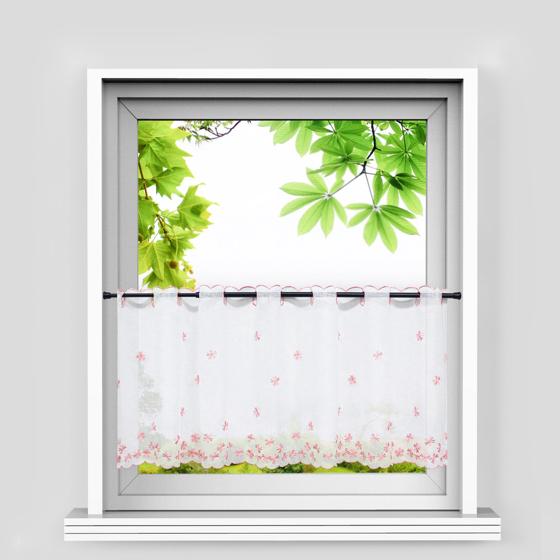 Scheibengardinen mit kleinen Blumenmuster Stickerei im Landhausstil - Joyswahl