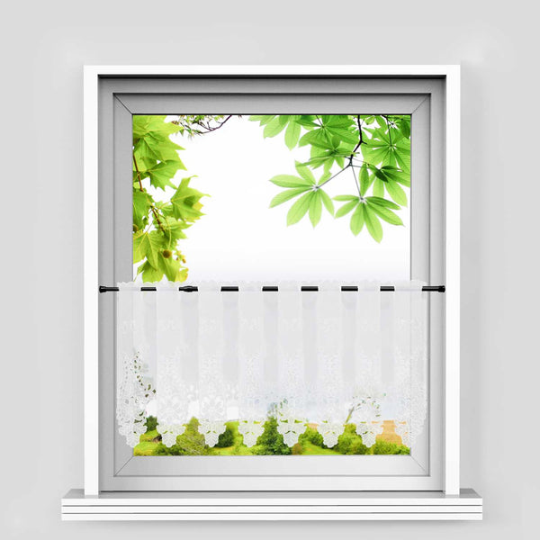 Scheibengardine Modern Bistrogardine durch Tunnelzug Halbtransparent Küche Kurzgardine Lasercut Blumenmuster - Joyswahl