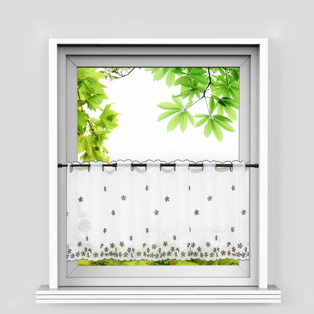 Scheibengardinen mit kleinen Blumenmuster Stickerei im Landhausstil - Joyswahl