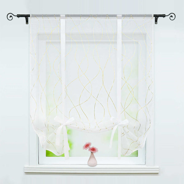 Raffrollo Voile Raffgardinen mit Wellenstreifen durch Tunnelzug Satinband Halbtransparent