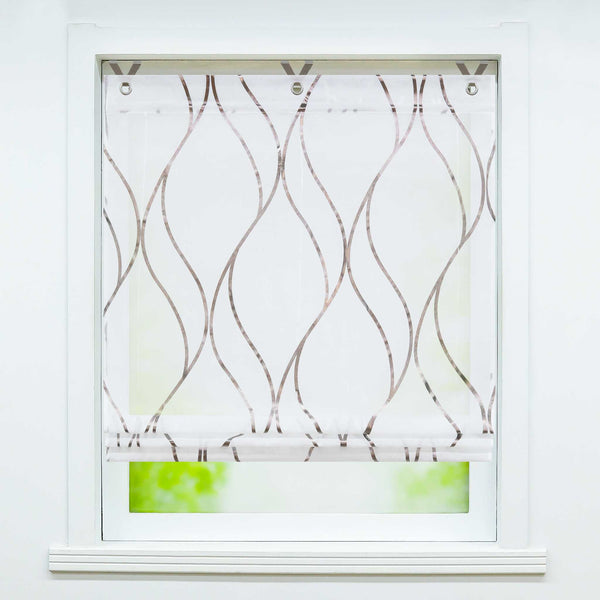 Rollos mit Ösen Gardinen Küche Raffgardinen Transparent Ösenrollo Vorhänge Mit Wellen-Druck Modern Voile 1 Stück