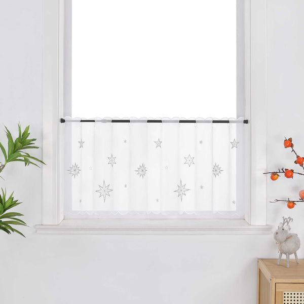 Scheibengardine Transparent Weihnachten mit besticktem Sternmuster - Joyswahl