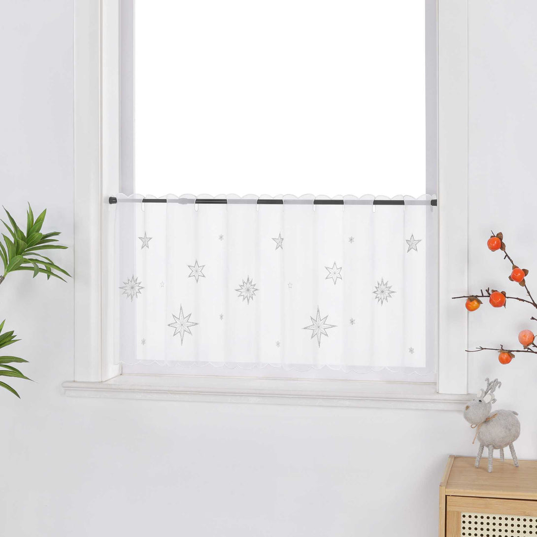 Scheibengardine Transparent Weihnachten mit besticktem Sternmuster - Joyswahl