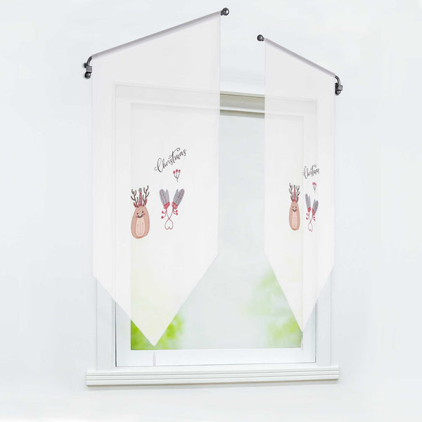 Scheibengardine Weihnachten 1 Stück mit Rentier und Handschuh Stickerei - Joyswahl