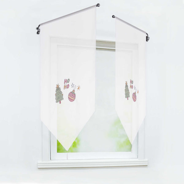 Scheibengardine Weihnachten 1 Stück mit Tannenbaum und Weihnachtskugel Stickerei - Joyswahl