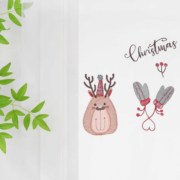 Scheibengardine Weihnachten 1 Stück mit Rentier und Handschuh Stickerei - Joyswahl