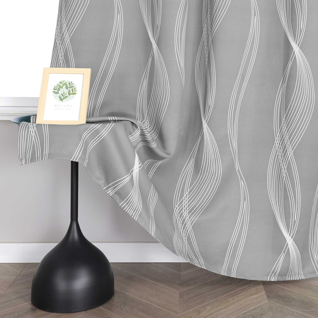 Verdunkelungsvorhänge Ösenschal Blickdichte Gardinen Modern Thermovorhang Wohnzimmer mit Wasserwellenmuster 1 Stück - Joyswahl