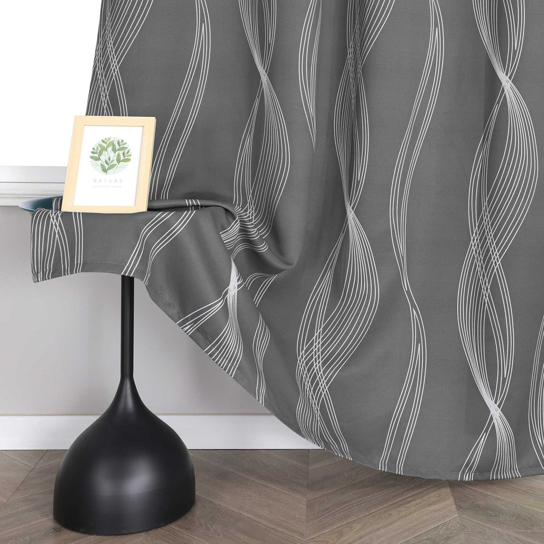 Verdunkelungsvorhänge Ösenschal Blickdichte Gardinen Modern Thermovorhang Wohnzimmer mit Wasserwellenmuster 1 Stück - Joyswahl