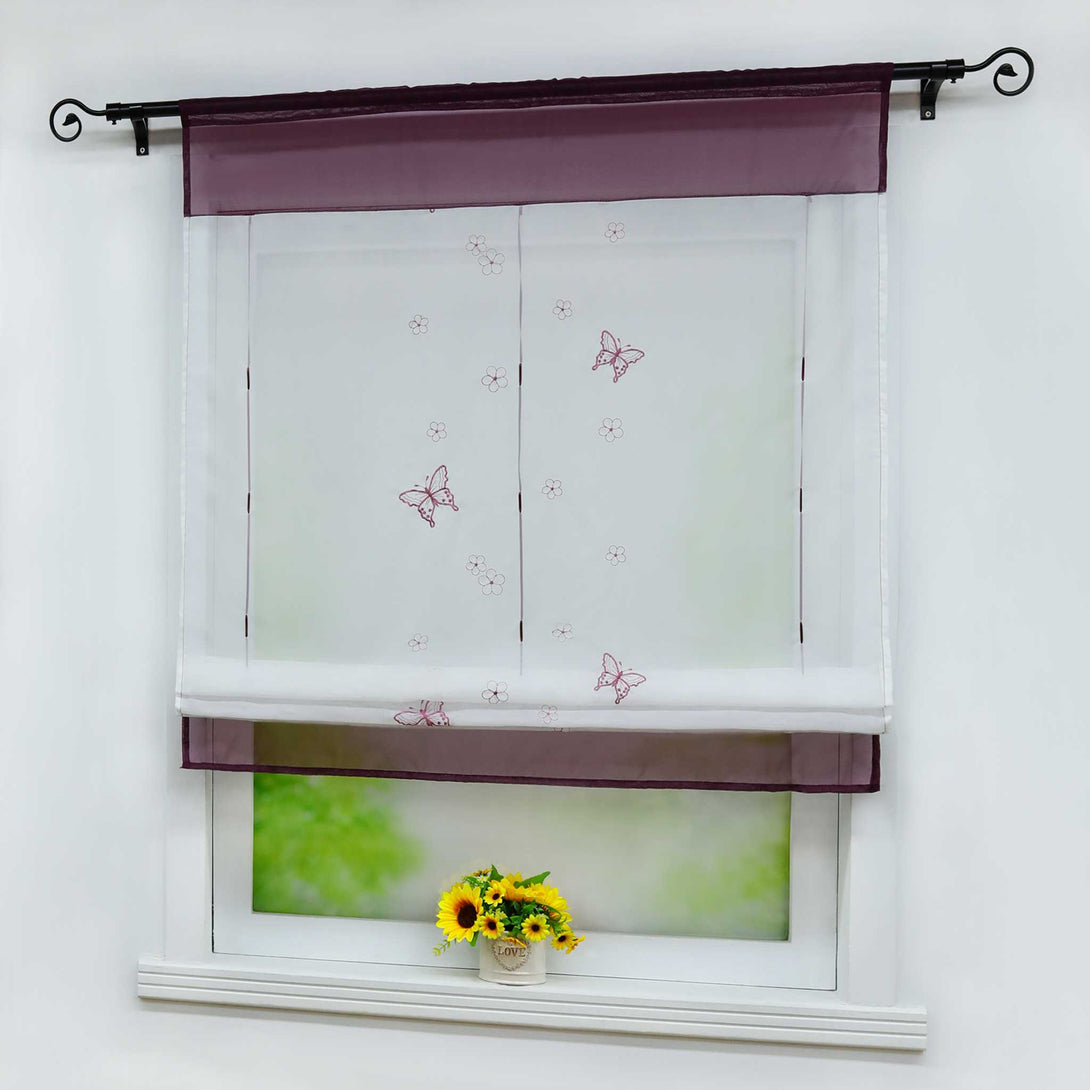 Raffrollo durch Tunnelzug Voile Küchengardinen modern Raffgardinen mit Stickerei Transparent 1 Stück - Joyswahl
