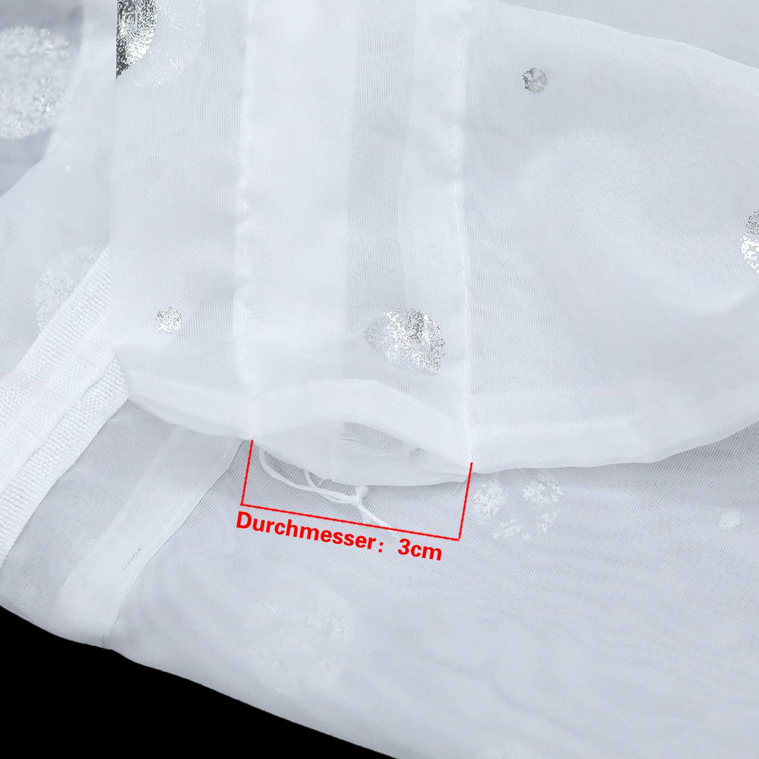 Scheibengardine 2-Teilige Doppelschichtige Küchengardinen Voile Bogen Kurzstores mit Glänz Kreise Tunnelzug - Joyswahl