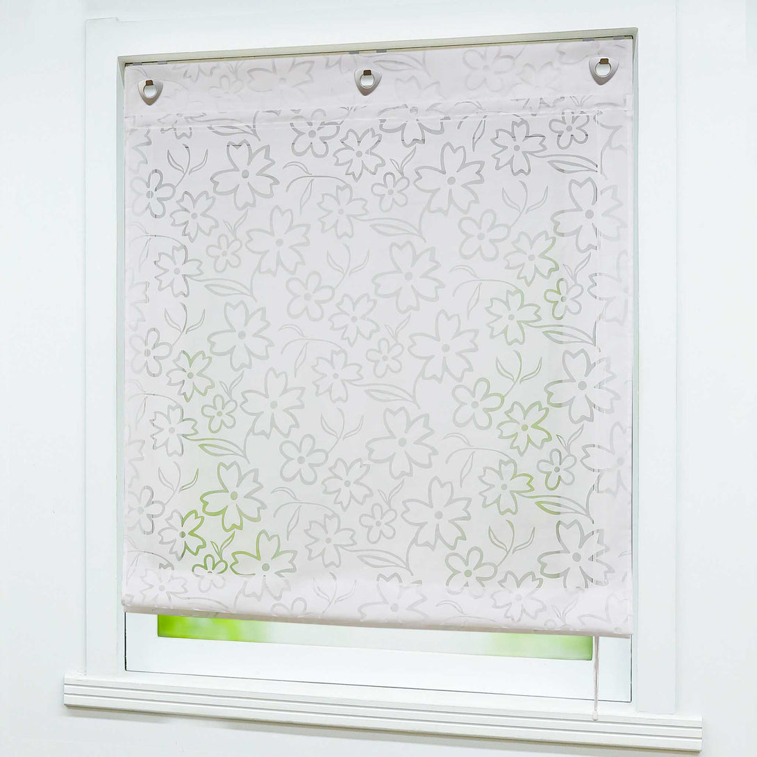 Rollos mit U-Haken transparent Burn-out-Techni Blumenmuster 1 Stück - Joyswahl