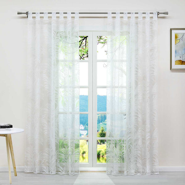 Voile Gardine in Ausbrenner mit Blätter Muster transparenter Vorhang Unifarbiges Schals Wohnzimmer Fensterschal 1 Stück