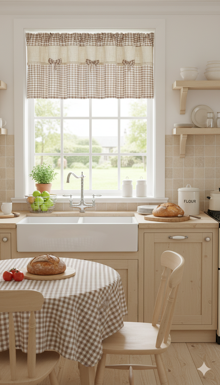 Landhausstil Scheibengardine mit Karomuster - Joyswahl