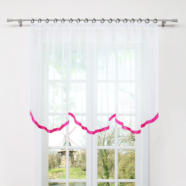 Dreiecksabschluss mit Kräuselband Transparenter Voile Bogenstore Blumenfenster Küche Vorhang mit Satinband