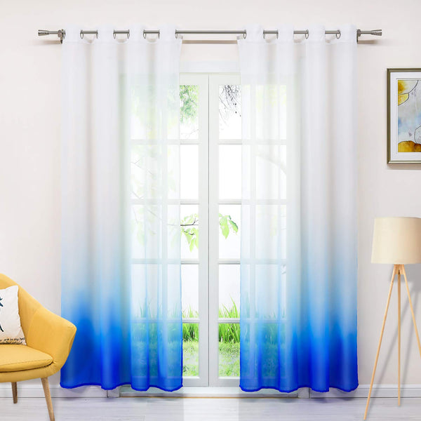 Batik-Touch Farbverlauf Gardine transparenter Vorhang mit Ösen Wohnzimmer Fensterschals Gaze Ösenvorhang 2 Stück