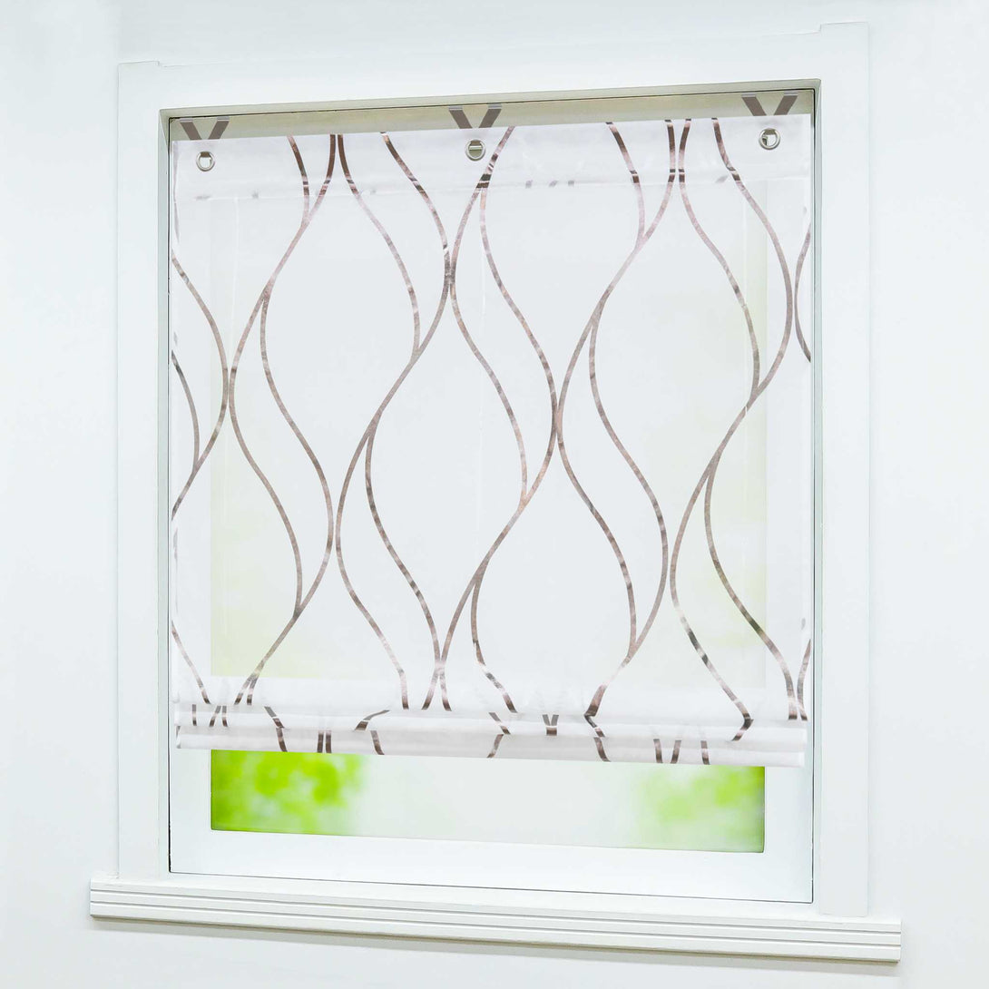 Rollos mit Ösen Gardinen Küche Raffgardinen Transparent Ösenrollo Vorhänge Mit Wellen-Druck Modern Voile 1 Stück - Joyswahl
