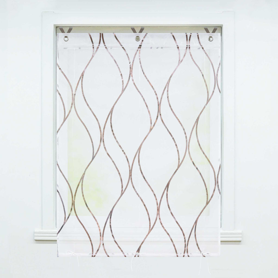Rollos mit Ösen Gardinen Küche Raffgardinen Transparent Ösenrollo Vorhänge Mit Wellen-Druck Modern Voile 1 Stück - Joyswahl